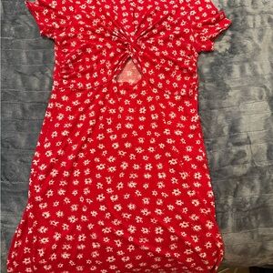 Ardene Red and White Puff Sleeve Midi Dress